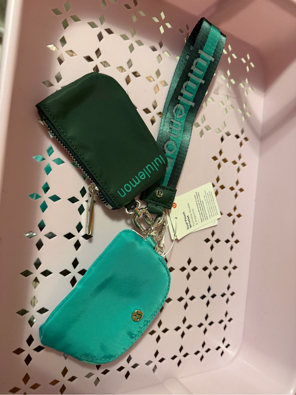 lululemon athletica Teal & Forest Green Key + Card Pouch Set